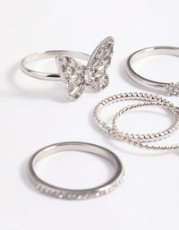 Silver Cubic Zirconia Butterfly Ring Stack Pack - link has visual effect only