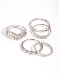 Rhodium Cubic Zirconia V Ring Stack Pack - link has visual effect only