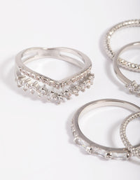 Rhodium Cubic Zirconia V Ring Stack Pack - link has visual effect only
