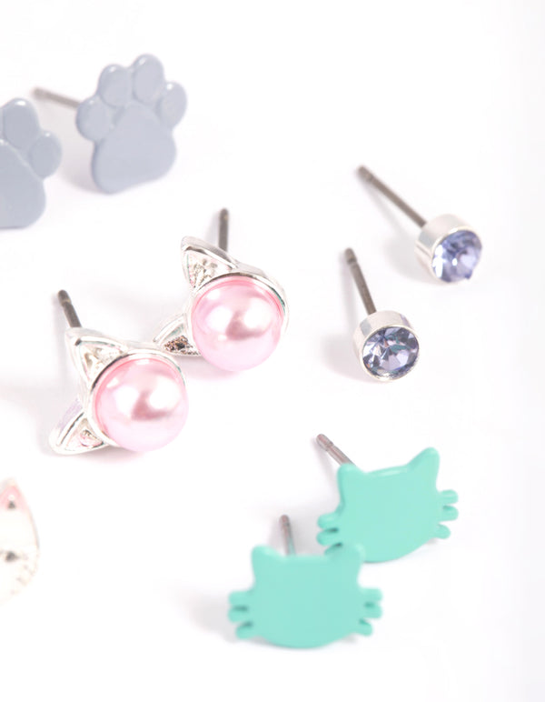 Kids Pastel Cat Stud Earring 6-Pack