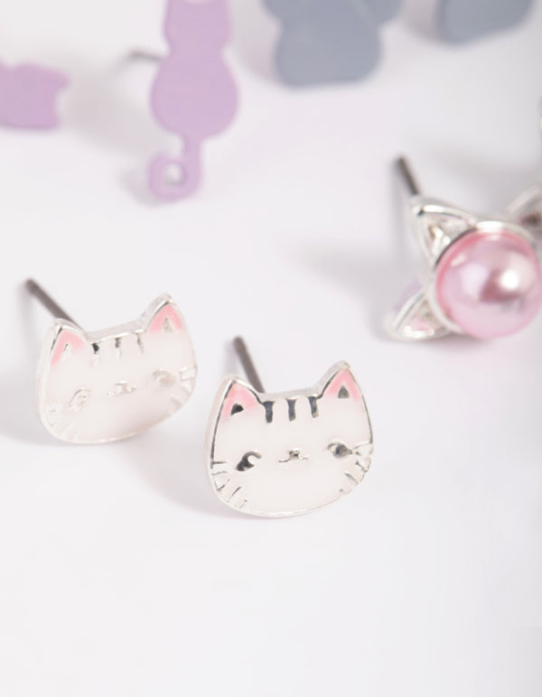 Kids Pastel Cat Stud Earring 6-Pack