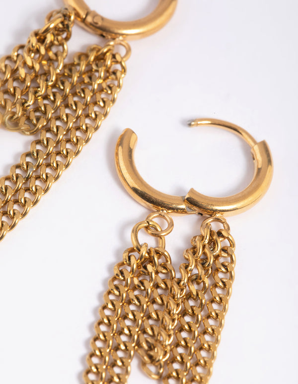 Waterproof Gold Plated Stainless Steel Chain Drop Earrings