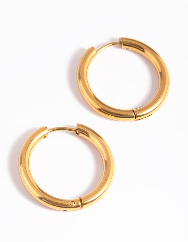 Gold Plated Stainless Steel Classic Huggie Hoop Earrings