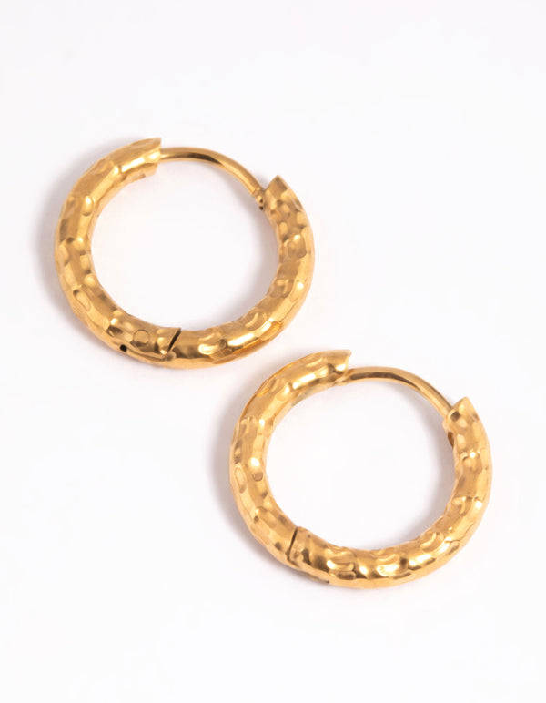 Gold Plated Stainless Steel Molten Huggie Hoop Earrings