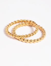 Waterproof Gold Plated Stainless Steel Mixed Texture Ring Set - link has visual effect only