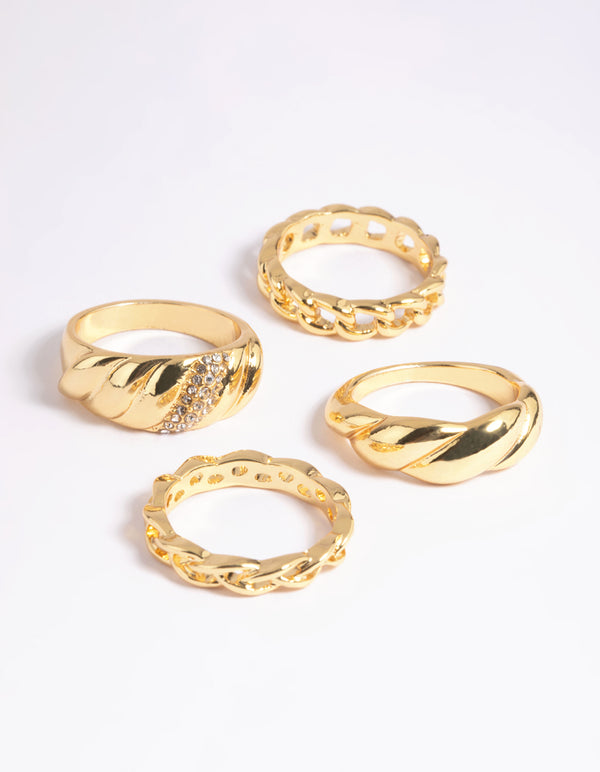 Gold Plated Croissant Ring 4-Pack