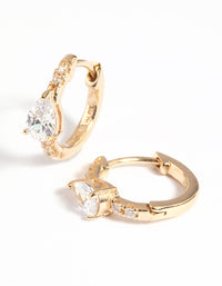 Gold Plated Sterling Silver Cubic Zirconia Marquise Huggie Hoop Earrings - link has visual effect only
