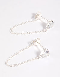 Sterling Silver Cubic Zirconia Heart Chain Stud Earrings - link has visual effect only