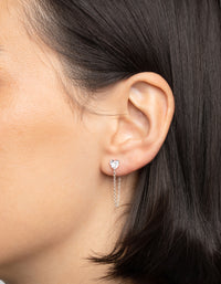 Sterling Silver Cubic Zirconia Heart Chain Stud Earrings - link has visual effect only