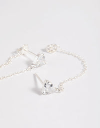Sterling Silver Cubic Zirconia Heart Chain Stud Earrings - link has visual effect only