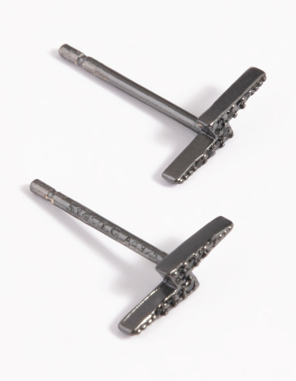 Matte Black Sterling Silver Lightning Stud Earrings