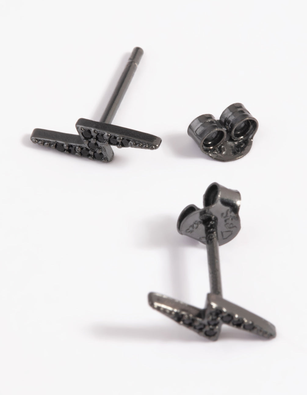 Matte Black Sterling Silver Lightning Stud Earrings