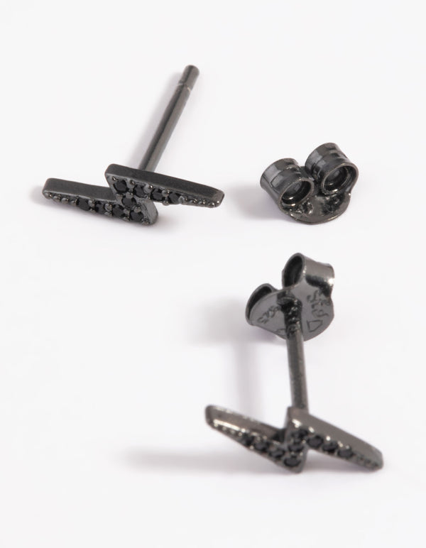Matte Black Sterling Silver Lightning Stud Earrings