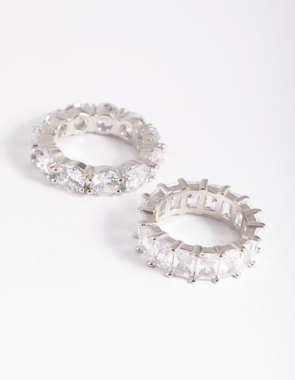 Silver Cubic Zirconia Baguette Ring Stack Pack