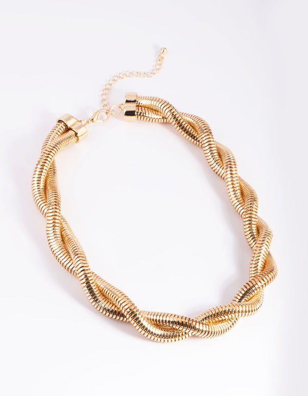 Gold Textured Twist Chain Necklace