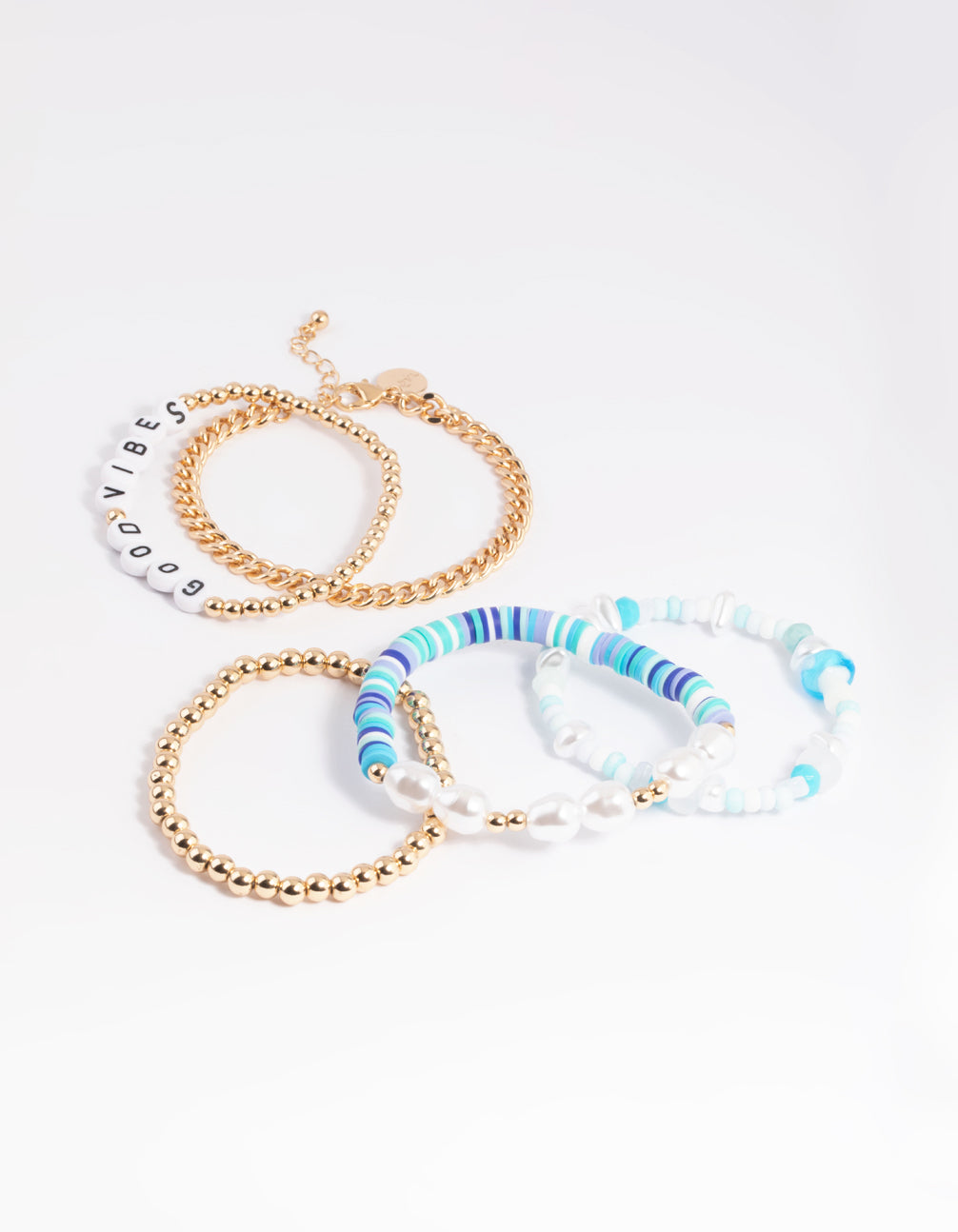90s Blue Mushroom Beaded Bracelet 5-Pack