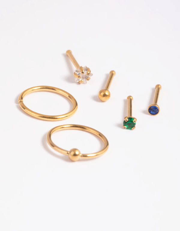 Gold Plated Titanium Green Nose Studs