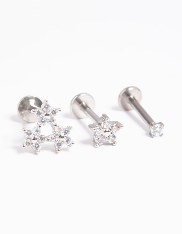 Titanium Cubic Zirconia Floral Flat Back Pack