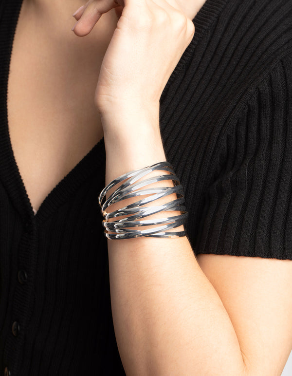Silver Crossover Double Wrist Cuff