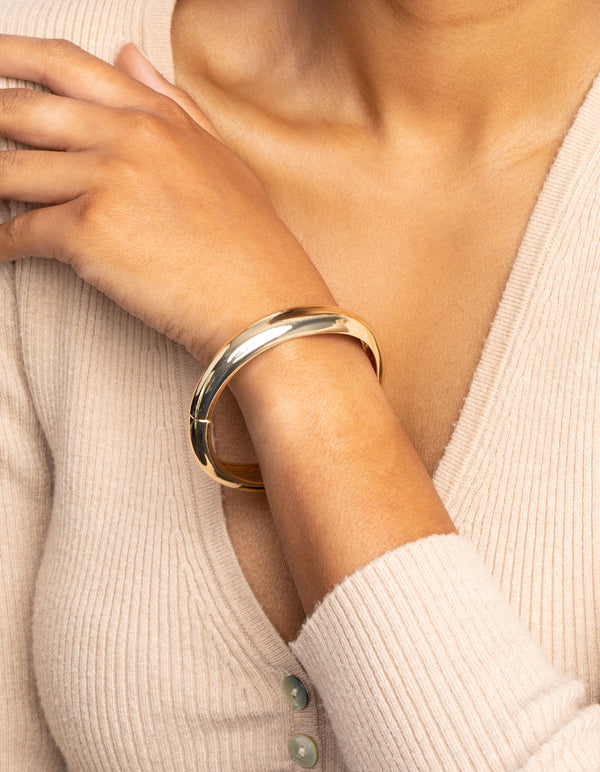 Gold Rounded Hinge Cuff Bracelet
