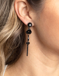 Matte Black Rose & Sword Drop Earrings - link has visual effect only