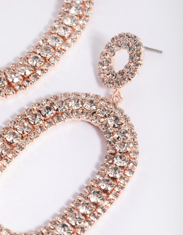 Rose Gold Diamante Oval Drop Earrings