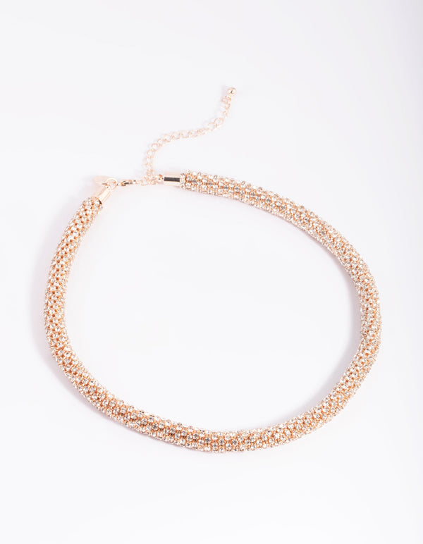 Rose Gold Diamante Tube Necklace