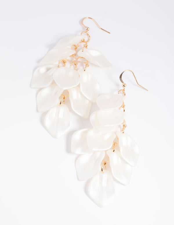 Gold Pearlised Cascading Petal Drop Earrings