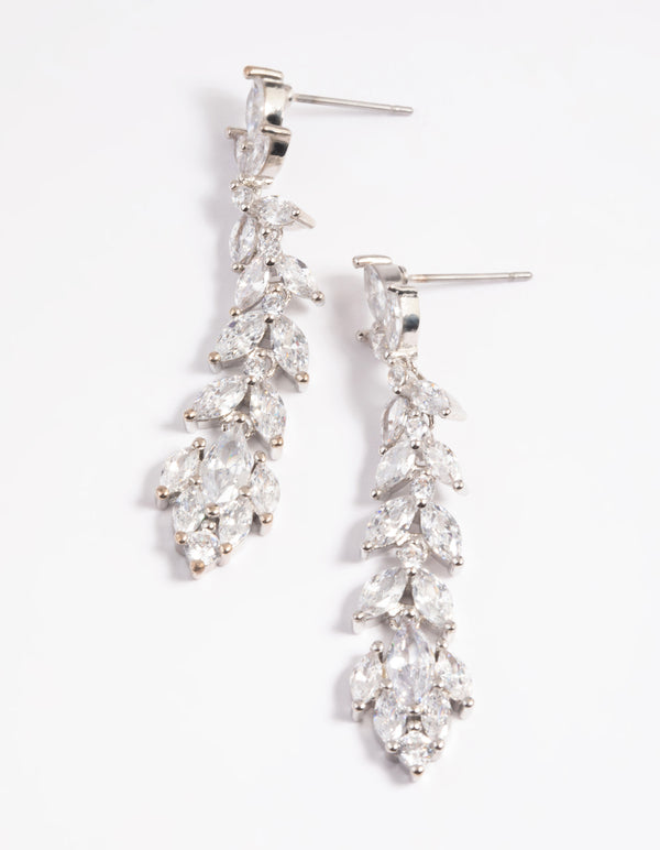 Silver Diamond Simulant Vine Drop Earrings