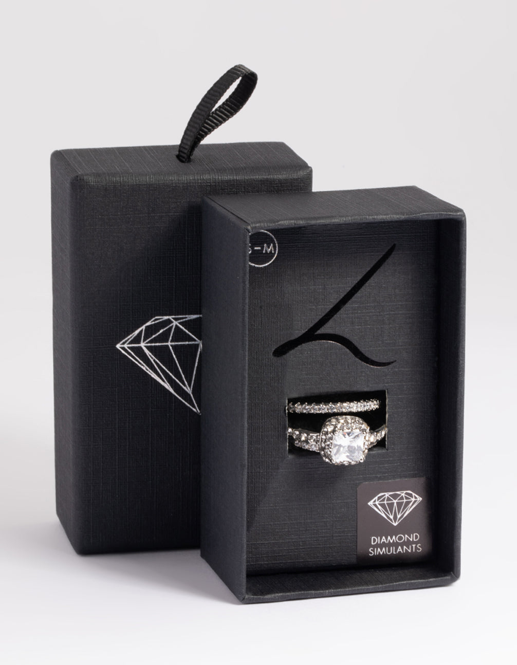 Rhodium Diamond Simulant Square Ring Pack