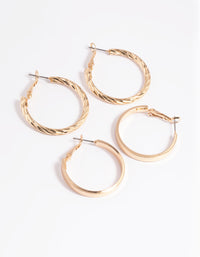 Gold Wide Textured Hoop Earring Set - link has visual effect only