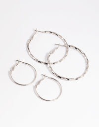 Silver Plain Text Hoop Earring Set - link has visual effect only