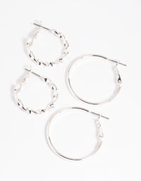Silver Twisted Hoop Earring Set - link has visual effect only