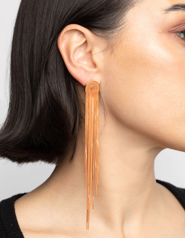 Orange Waterfall Chain Drop Earrings
