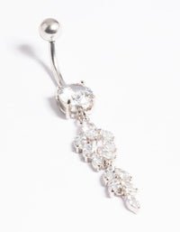 Platinum Plated Titanium Threadless Cubic Zirconia Chandelier Belly Bar - link has visual effect only