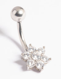 Platinum Plated Titanium Threadless Cubic Zirconia Flower Belly Bar - link has visual effect only