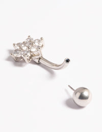 Platinum Plated Titanium Threadless Cubic Zirconia Flower Belly Bar - link has visual effect only