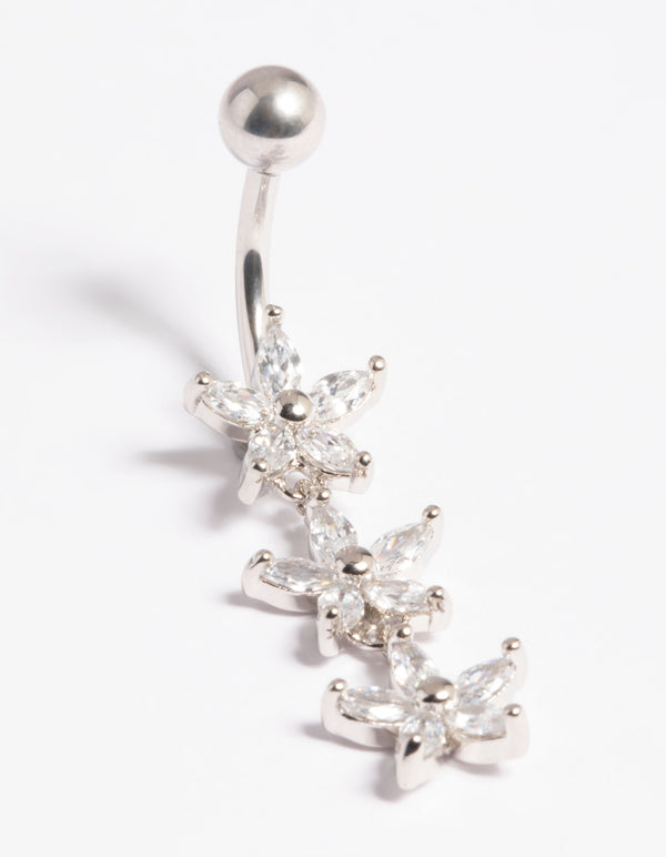 Platinum Plated Titanium Threadless Flower Belly Bar