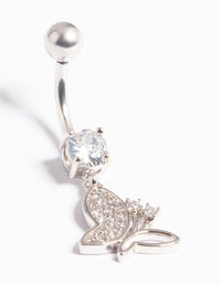 Platinum Plated Titanium Threadless Pave Butterfly Belly Bar - link has visual effect only