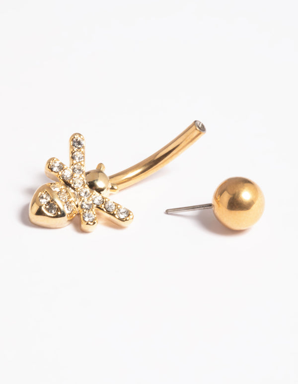 Gold Plated Titanium Threadless Cubic Zirconia Bee Belly Bar