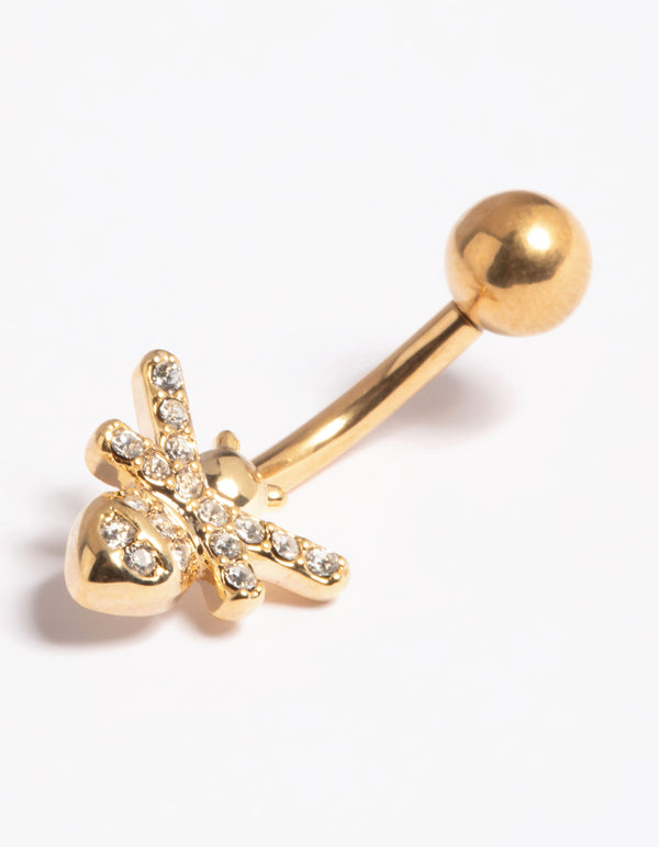 Gold Plated Titanium Threadless Cubic Zirconia Bee Belly Bar