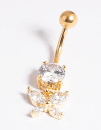 Gold Plated Titanium Threadless Butterfly Belly Bar - link has visual effect only