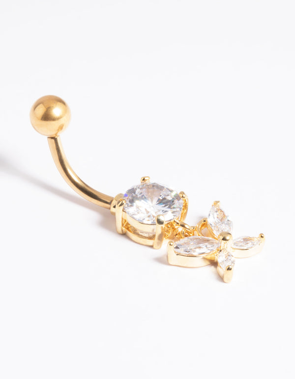 Gold Plated Titanium Threadless Butterfly Belly Bar