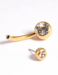 Gold Plated Titanium Threadless Bezel Belly Bar - link has visual effect only