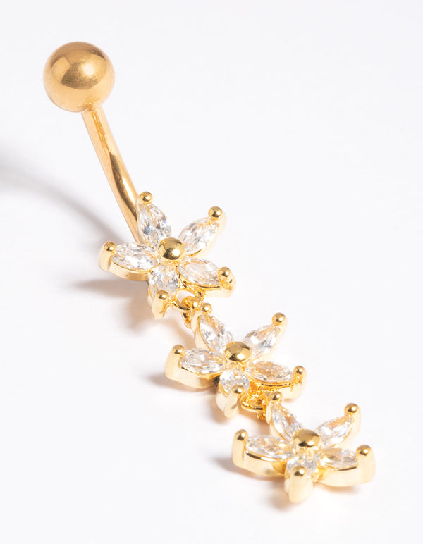 Gold Plated Titanium Threadless Flower Belly Bar