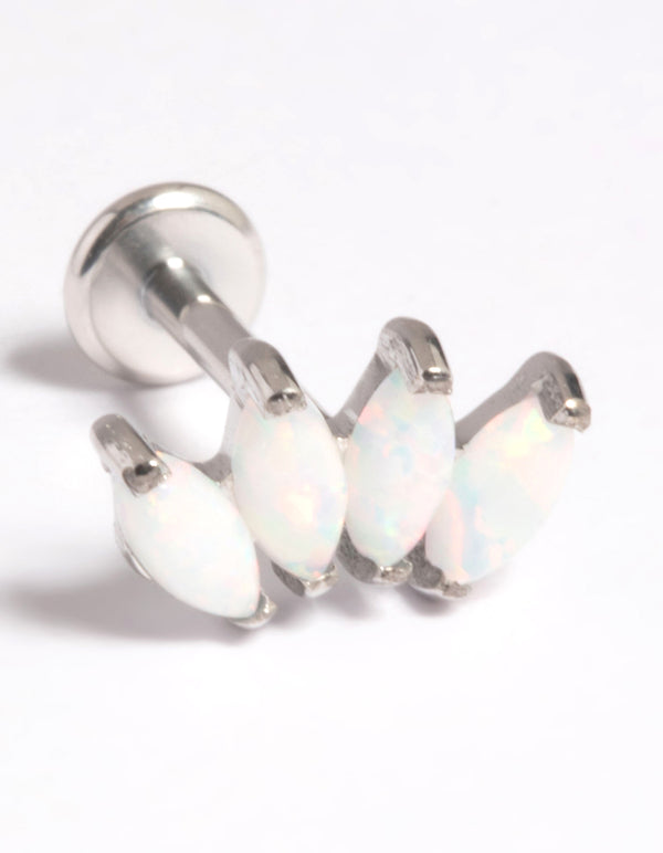 Platinum Plated Titanium Threadless White Opal Marquise Flat Back Pack