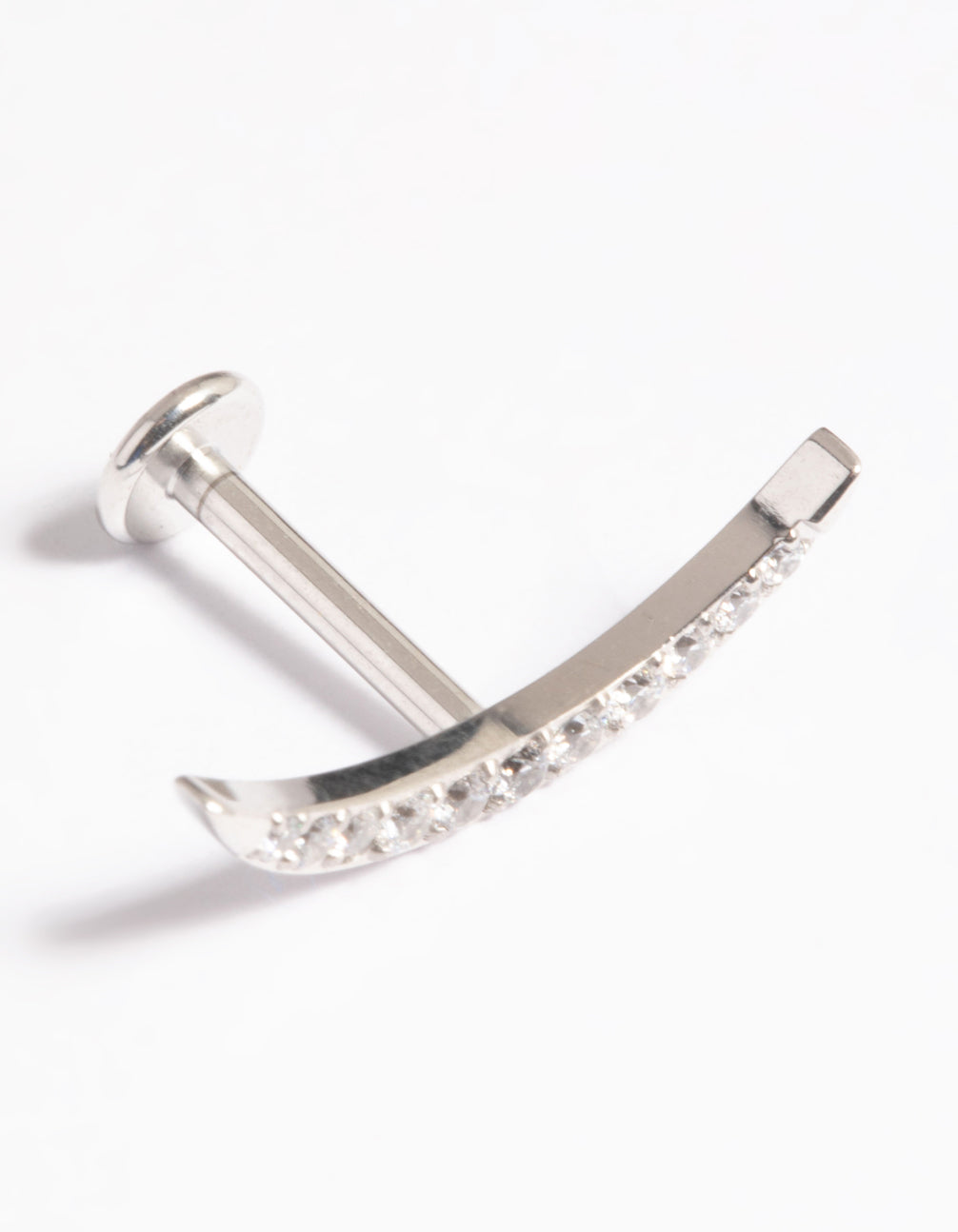 Platinum Plated Titanium Threadless Cubic Zirconia Half Moon Flat Back Pack