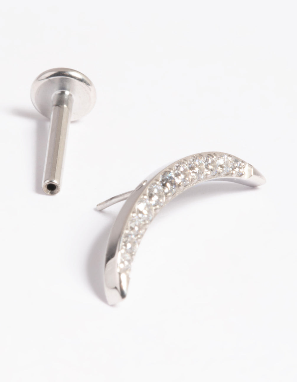 Platinum Plated Titanium Threadless Cubic Zirconia Half Moon Flat Back Pack