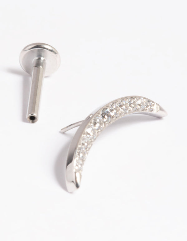Platinum Plated Titanium Threadless Cubic Zirconia Half Moon Flat Back Pack