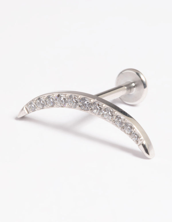 Platinum Plated Titanium Threadless Cubic Zirconia Half Moon Flat Back Pack